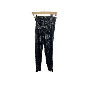 Chocolate USA Black Pleather Paperbag Women's Pants Size S Tie. Waist High Rise